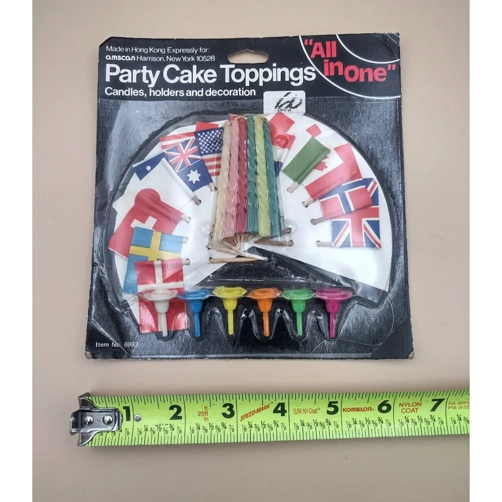 Vtg Amscan International Party Cake Toppings Set Candles Flag Decorations